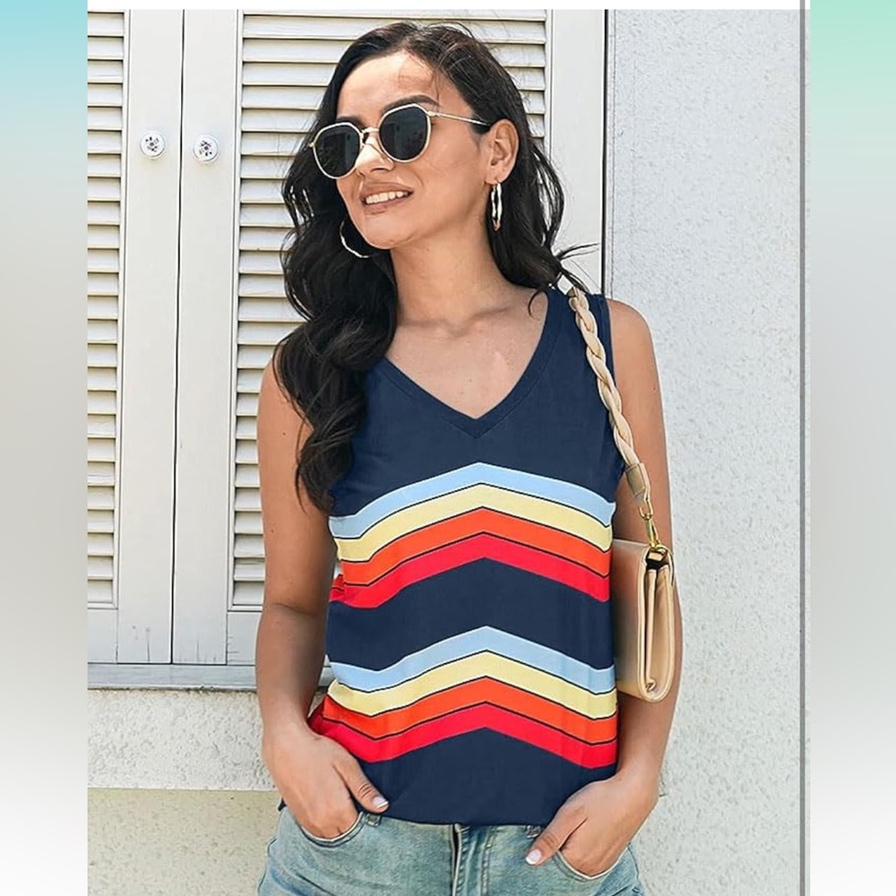 Striped neck tank top